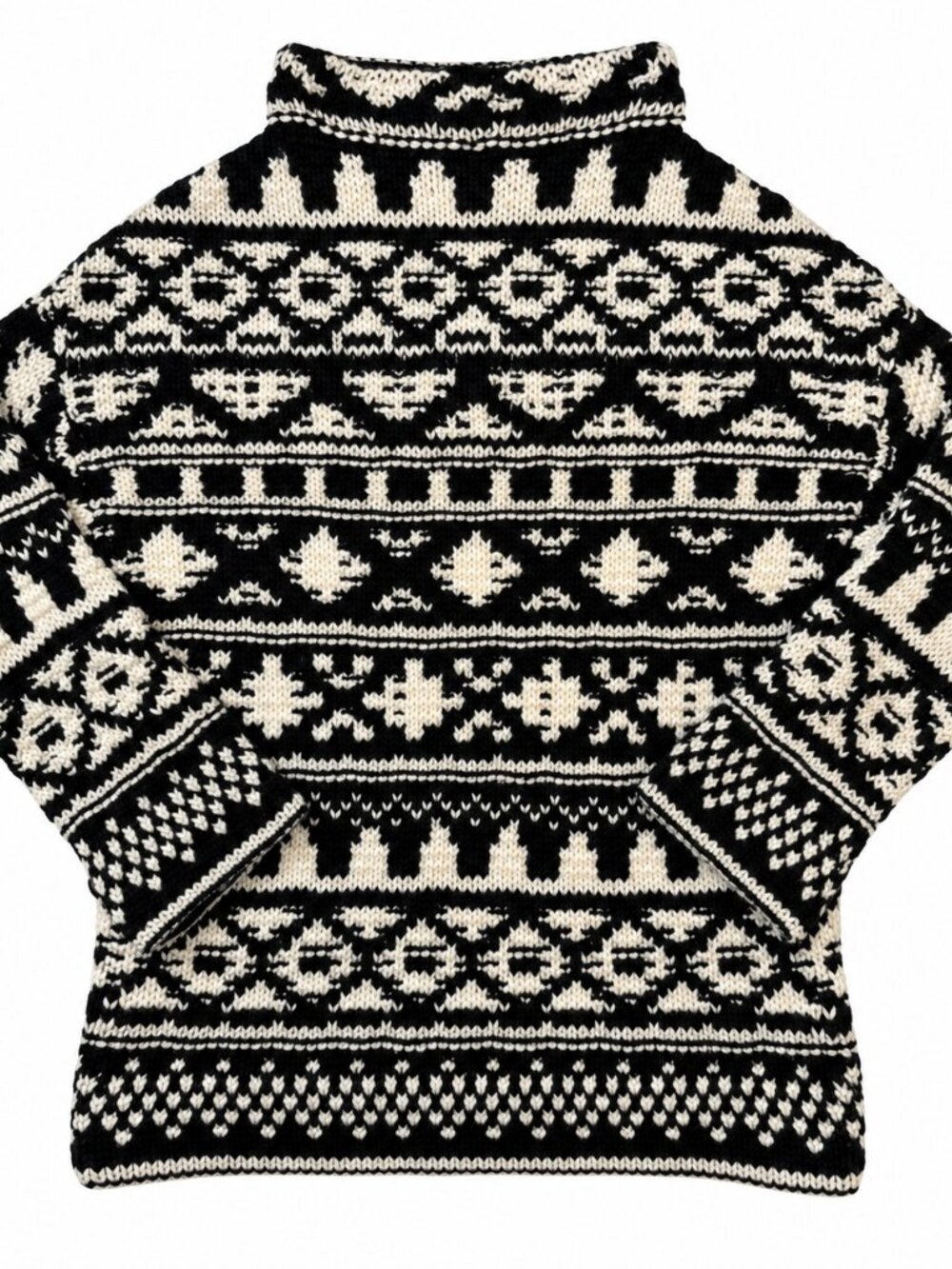 Zara Jacquard Rollneck Sweater M Black Ecru Scandi Nordic NWT